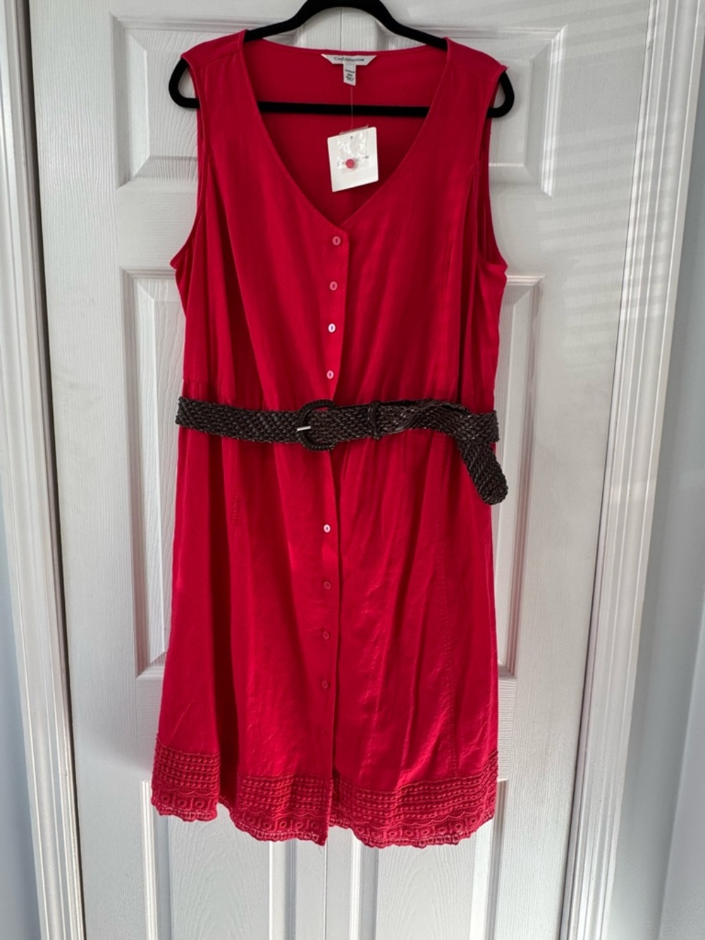 Summer Sleeveless Button-Front Dress with Braided Belt
